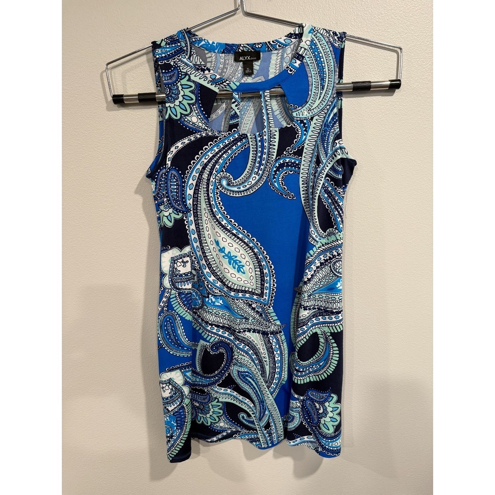 Alyx Midi Dress Women's XL Blue Paisley Sleeveless Cutout Detail Party Cocktail